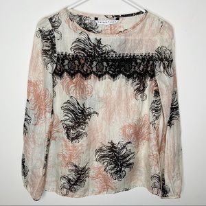 Trina Turk Ivory Black Pink Blouse #2119401 Size 0